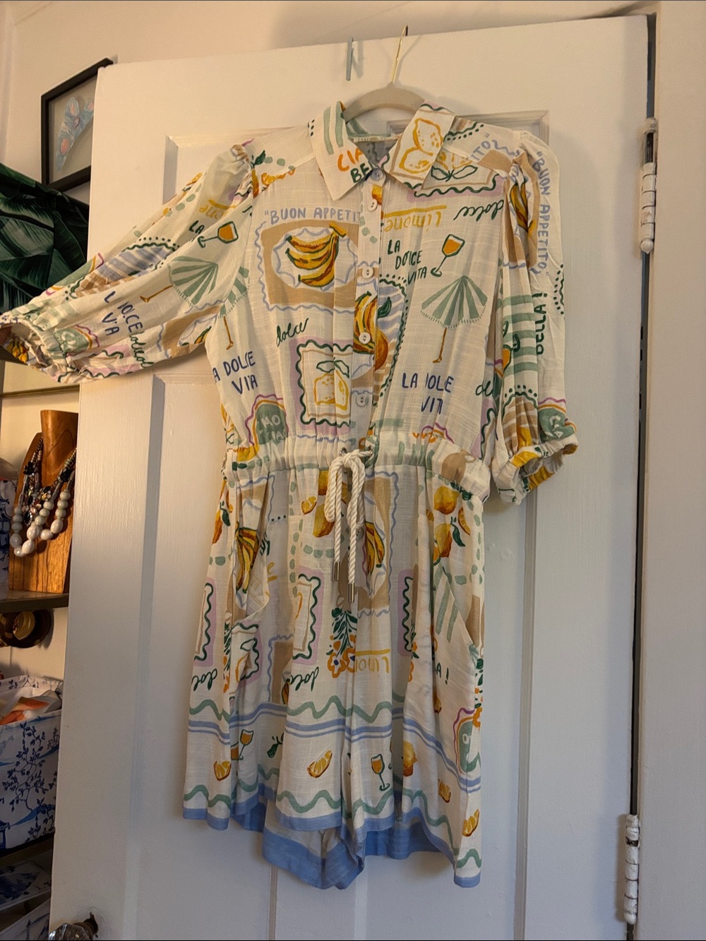 Whimsical Love and Lemons Dolce Vita Print Drawstring Romper